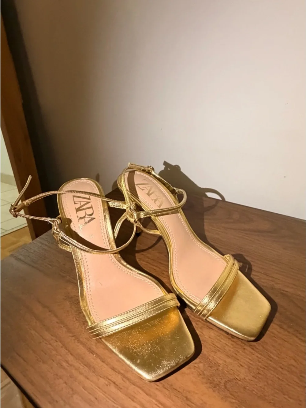 Zara Metallic Gold Strappy Stiletto Sandals - Picture 6 of 6